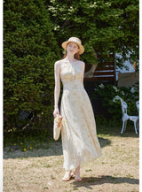 Dahlia Floral Halter Dress Yellow