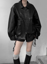 (unisex) パネルディープツーウェイレザージャケット