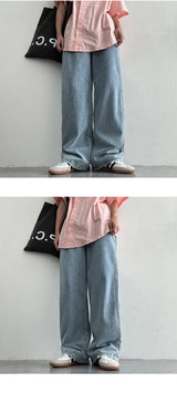 [M–2XL] ムットバックバンディングワンタックワイドデニムパンツ (4 colors)