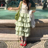 Bebe Waist-Banded Frill Check Tiered Long Skirt (4 Colors)