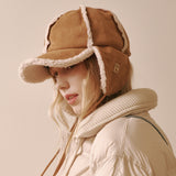 Suede Shearling Ball Cap (Camel)