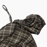 ワンショルダーシャーリングブラウス_CHECK BROWN