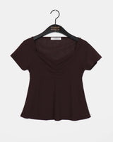 Shoker see-through Shirring Short Sleeve T-Shirt