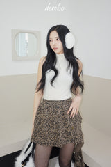 Leopard frill unbalanced skirt