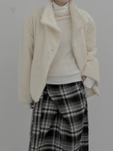 Mocha high-neck fur half coat