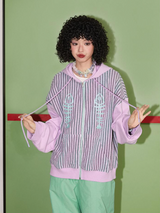 Chain-stitch embroidered hooded sweatshirt with zipper