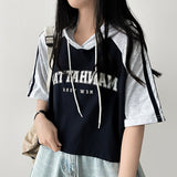 Showy Color Raglan Short Sleeve Hoodie