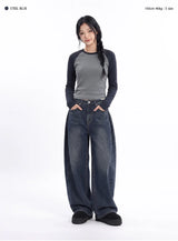 BTB : POEM PINTUCK BALLOON JEANS [STEEL BLUE]