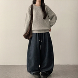 フォトンウエストバンド サイドスリット フリースデニムワイドパンツ