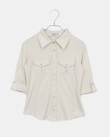 [MADE] Theku Pocket Roll-Up Neck Collar Slim Fit 3/4 Sleeve Shirt