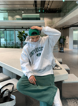  Urban University Embroidery Double Middle Overfit Hoodie