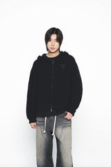 25SS ソリードニットパーカー ジップアップ ブラック