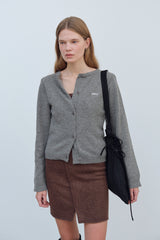 YUSE LOGO LAMSWOOL BASIC KNIT CARDIGAN - GRAY