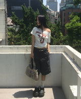 エピークラックプリントオフショルダーショートスリーブTシャツ