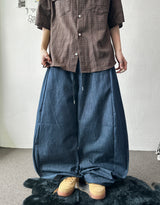 Lever Side Panel Elastic Waist Raw Denim Pants 2color