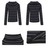 Stripe Slim Off-Shoulder Long-Sleeved Knit T-Shirt