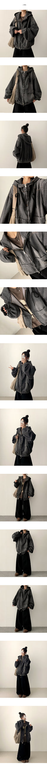 Wort Big Hood Overfit Denim Two Way Hooded Zip-Up Jumper 