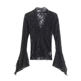 Lace V-neck see-through blouse
