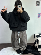 インナーフリースコーデュロイビッグフードジッパー🩶🖤 - 2カラー