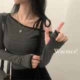 [Slim fit!/Fleece-lined+Warmer] The Moon Stripe Ribbon One Off Warmer T-shirt - 3 colors