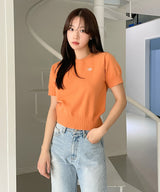 LOGO STITCH ROUND HALF SLEEVE KNIT [3color]