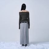 FOLDING WAIST BAND MAXI SKIRT (MELANGE GRAY)