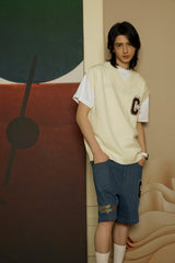 3D C Patch Ivory Knit Vest [Unisex]