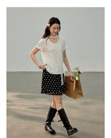 Dot ruffle flare mini skirt