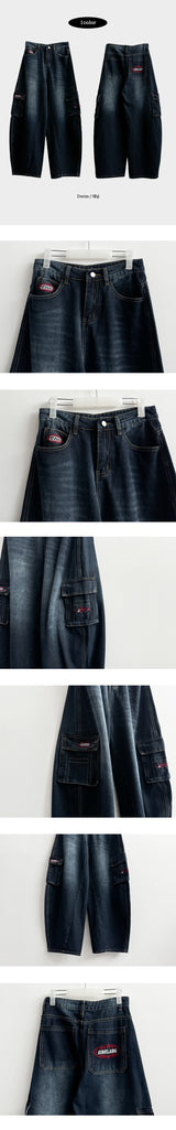 Right street pocket embroidery wide denim pants