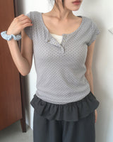 Shude Dot Snap Button Short Sleeve T-Shirt
