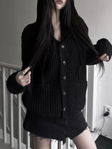 pocket waffle hood cardigan (unisex)