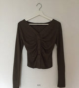 Shirring V-neck cardigan (4 colors)
