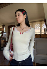 Mink Cuffs Square Neck Lace Long Sleeve T-shirt