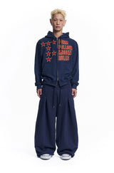 Star Lettering Patch Hoodie Zip-Up - Navy
