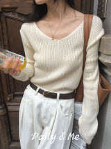 Ribbed knit V-neck(3color)