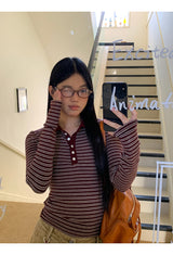 カラーストライプバートン長袖Tシャツ