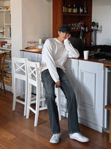 +5cm Grayish Blue Stone Bootcut Denim Pants (236)