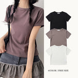 デイリー💭ベーシック スパンデックス Vネック ラウンドネック 半袖 Tシャツ(6 colors)