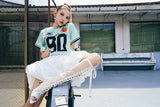 Satin See-Through Open Toe Boots Heel(White)