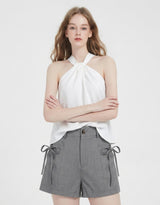 Sia Twist Drape Flare Sleeveless Blouse White