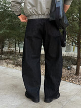 Adult balloon wide denim pants