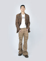 Curved Cargo Flare Pants (Beige)