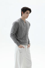 Textured V Neck Knit Sweater