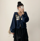 New York Lettering Two Way Cropped Hooded Zip-Up