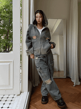 stopper damage cargo wide denim pants