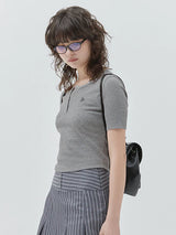 KIRSH PLAIN SLIM FIT HENLEY NECK T-SHIRT - GRAY  
