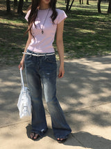 26SS★ [MADE/more BASIC/Tumble Washing] ローブセミクロップドラウンド無地半袖Tシャツ