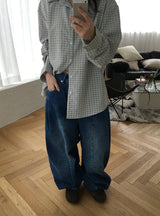 [unisex] シルミチェック長袖シャツ