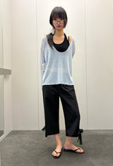 Slacks Side Ribbon Relaxed Fit Capri Pants 2color