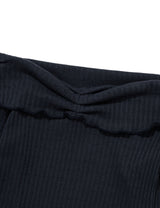 アシンメトリック リブ オフショルダー Tシャツ(NAVY)